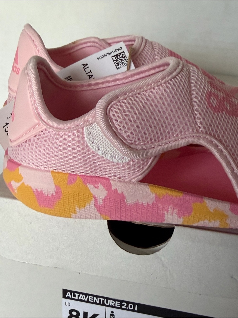 Adidas Kids Pink Mesh Slip-On Sandals with Yellow Accent - Picture 3 of 6